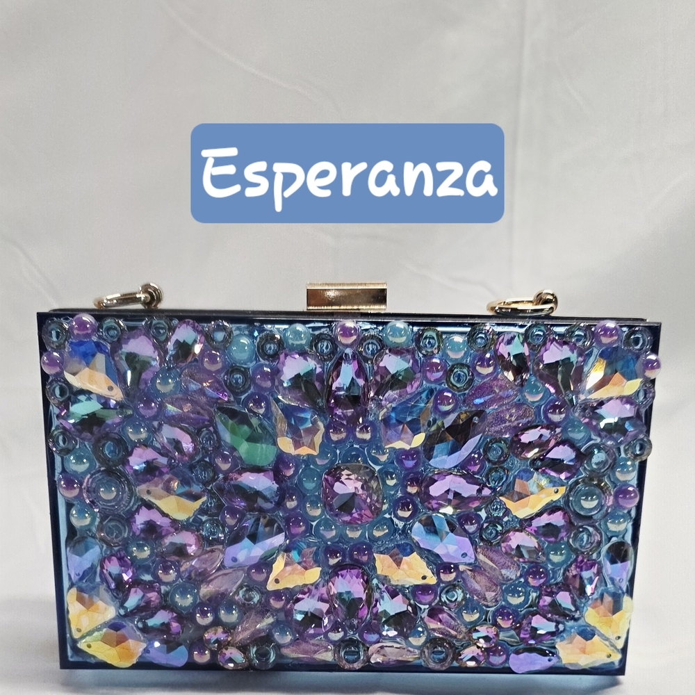 Handmade Pearl Chaos Light Blue Transparent Acrylic Clutch - Esperanza